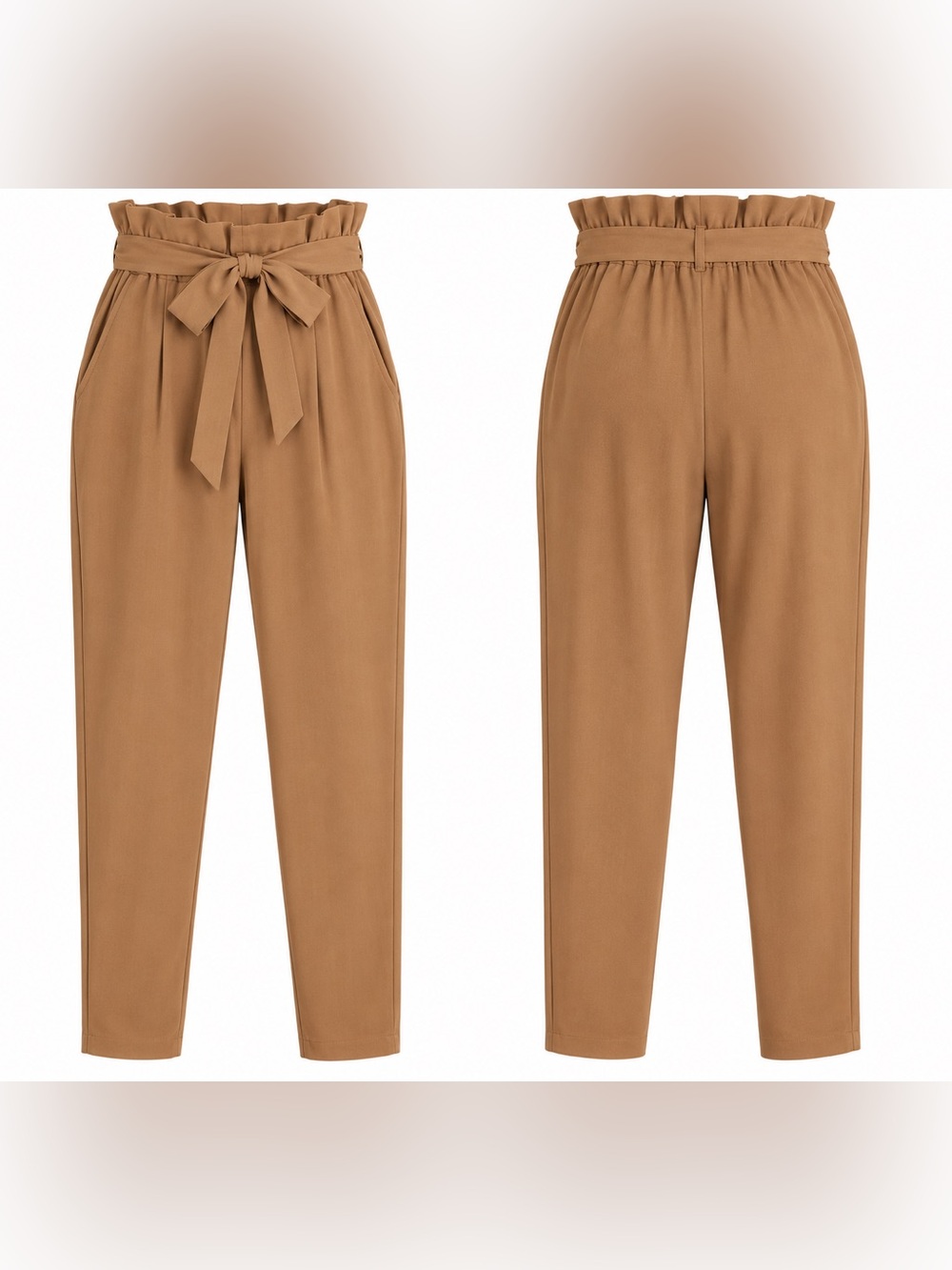 BCBGeneration Paperbag Waist Tie Pants – Size Medium – Camel Brown